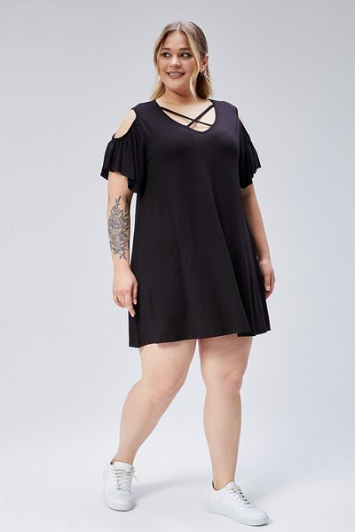 Curvy Trend Φόρεμα βισκόζης με μανίκια με χιαστί γιακά μεγάλου μεγέθους