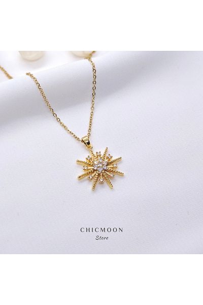 CHICMOON STORE Steel Gold Color Zircon Stone Star Necklace