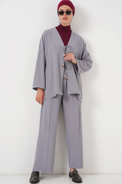 Bigdart Γυναικείο παντελόνι Ayrobin Kimono Σετ δύο τεμαχίων 6739 - Γκρι