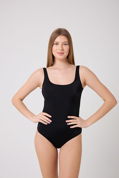 Eros Black Thick Strap U Neck Basic Women's Swimsuit
