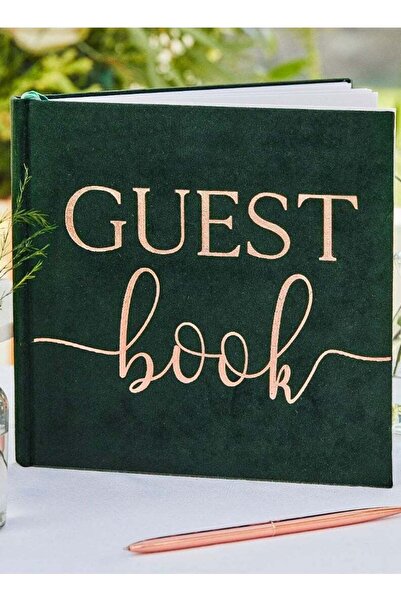 Ginger Ray كتاب ضيوف مخملي أخضر مطلي بورق برونزي