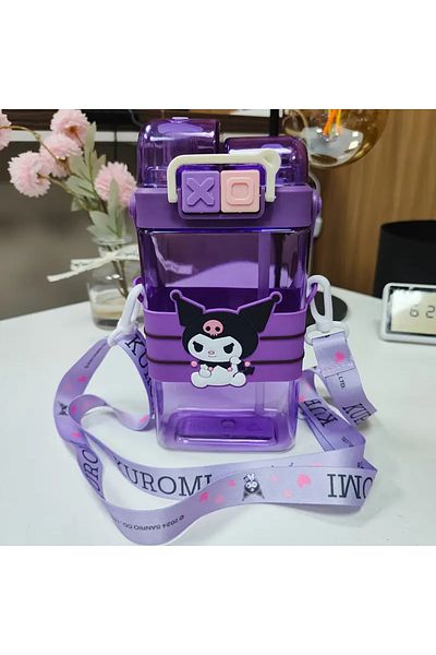 ada çanta kırtasiye Kuromi Figured Children's Water Bottle Flask 520ml with Handle Hanging Two Compartment Cover Plastic Ad72214