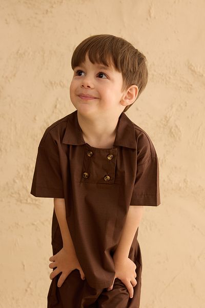 Fahhar Kids Кафява риза с двойни копчета