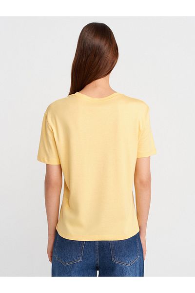 Dilvin 31791 Crew Neck T-Shirt-Yellow