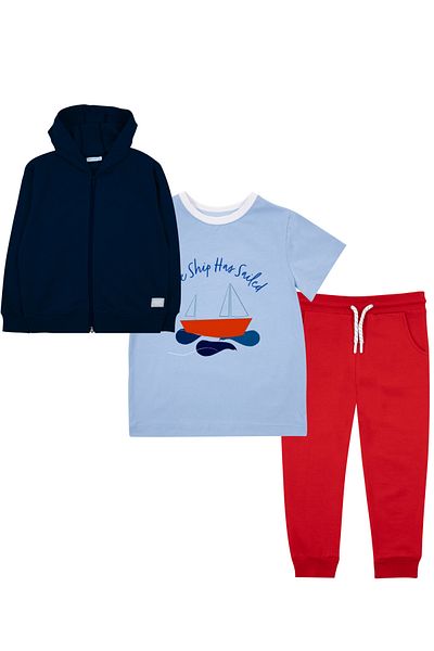 Mavipink Boy's Cotton Ship Printed 3-Piece Tracksuit Set
