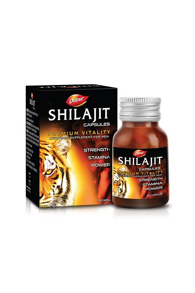 Dabur Shilajit Ayurvedic Capsules for Men – 30 pcs | Natural Energy, Stamina & Vitality Booster