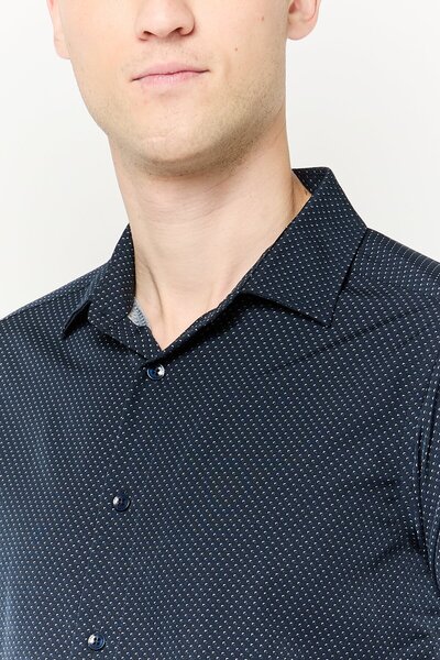 Scotch & Soda Men Modern Fit Allover Print Long Sleeve Dress Shirt, Navy