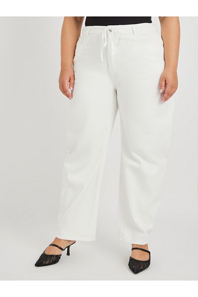 Styli Plus Size High Rise Denim Joggers with Drawstring