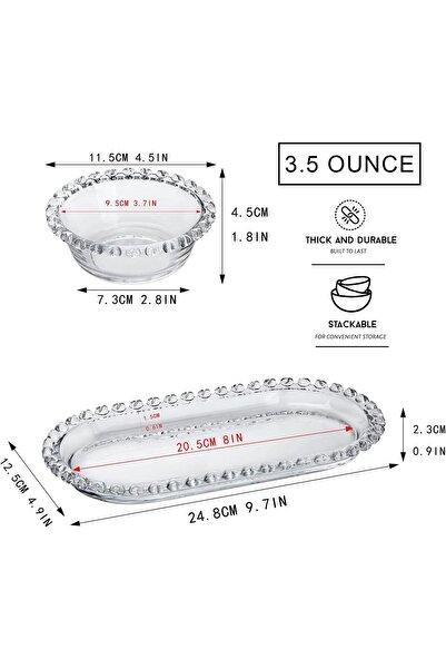 ALBETTO Bead Heart 3 Piece Glass Bowl Set, Breakfast Bowl with Tray, Snack Bowl