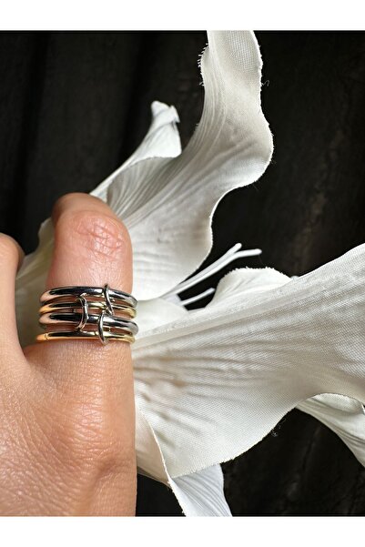 Pao Rosa خاتم سبينيلي ذهبي وفضي للنساء مكون من 4 قطع