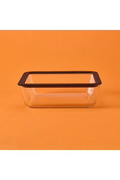 ASPARTAM Silicone Edged Glass Lid Storage Container - Black / Transparent - 2.6 Lt