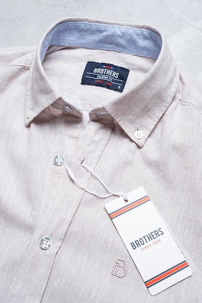 Brothers Men's Tailored Fit Long Sleeve Logo Embroidered Washed Cotton Linen Shirt Lindy Ls B01.251.709 -