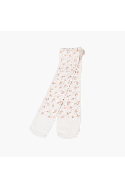Juniors All-Over Floral Print Tights with Elasticated Waistband