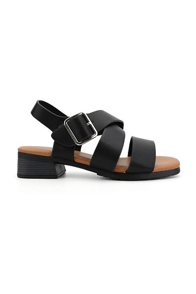 Tmall Women's Sandals, Thick Heel, Made of Eco-Leather, SA68, Black
