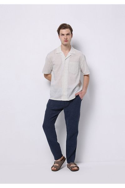 Colin's Regular Fit Mid Waist Long Leg Men's Linen Blend Navy Blue Trousers