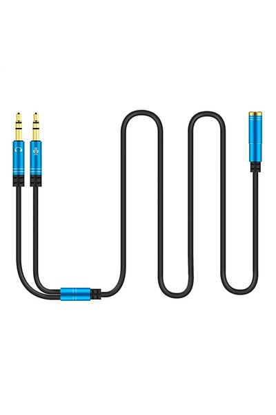 Choice 1.1M Blue 3.5 mm stereo mini jack 1 Female to 2 Male Y Splitter Earphone to PC Computer Audio Cable