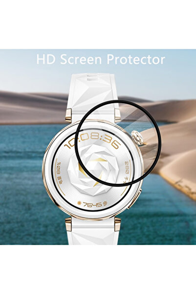 Fibaks Huawei GT5 Pro 42mm Uyumlu Tam Kaplayan Kavisli Siyah Çerçeveli Pet Sa...