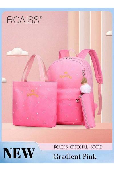 ROAISS 3pcs Starry Sky Printing Cute Functional Backpack Set Large Capacity Schoolbag and Shoulder Bag and