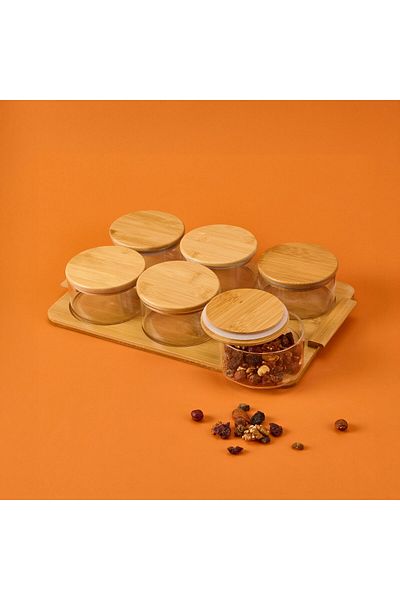 MATMEL Round Breakfast Set with 6 Trays - Light Brown - 38X23.5 cm