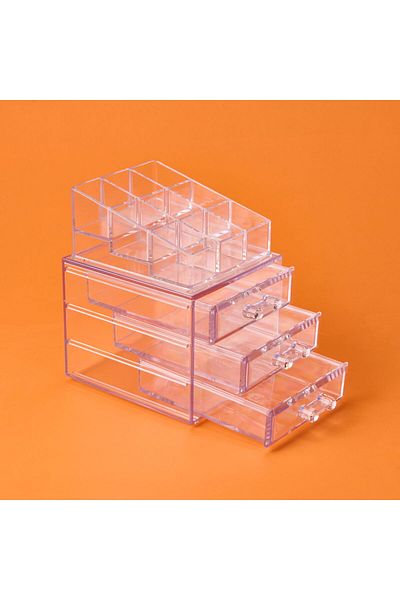 ASPARTAM 3 Drawers Jewelry and Makeup Organizer - Transparent - 15X13X18 cm