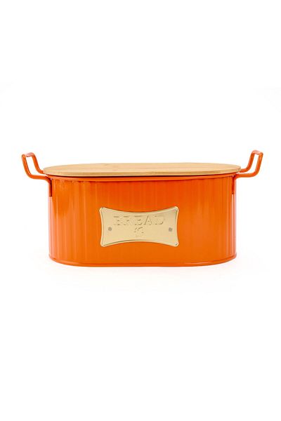 ASPARTAM Wooden Bread Box with Cutting Board - Orange - 33 cm