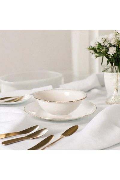 MATMEL Bone Gold Gilded Bowl - White - 10.5 cm
