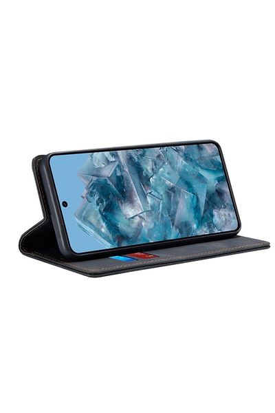 SKYDDAR INNOVATION Case for Google Pixel 8 Pro, Soft Wallet, Eco Premium Leather Book Type, Black, sticker set