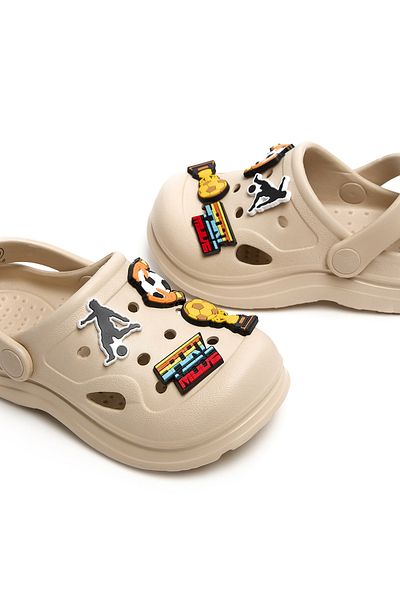 R&B Beige Jibbitz Slingback Clogs