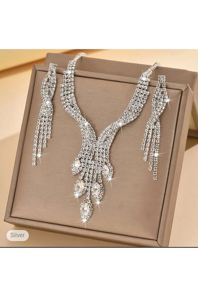 Ümaks Silvers مجموعة زفاف بتصميم خاص، مجموعة خطوبة، مجموعة هينا، سوار هدية - مجموعة مصنوعة يدويًا من الأحجار اللامعة