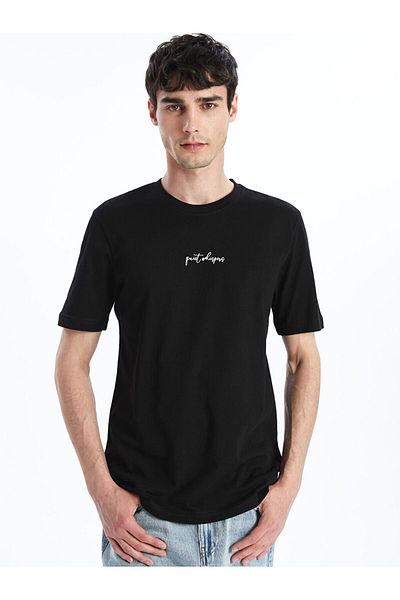 LC Waikiki Xside Black Crew Neck Short Sleeve Printed Combed Cotton Men's T-Shirt S55889Z8Nvy25