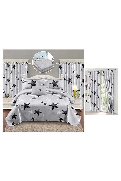chiraso CHIRASO Finet Bedding Set, 8 Pieces with 2 Curtains, Fitted Sheet 180x200, Duvet Cover 200x230, 4 Pillowcases
