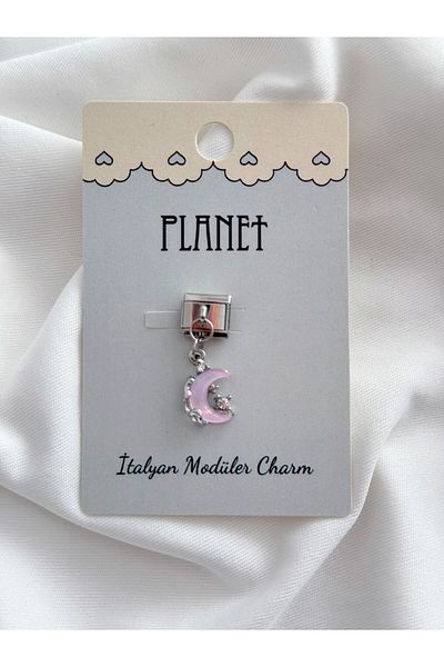 Planet Butik Italian Charm with Stone Hologram Crescent Hanging Card