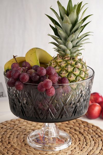 Multiamo Star Model Handmade Footed Gray Color Glass Bowl 25 X 20 cm