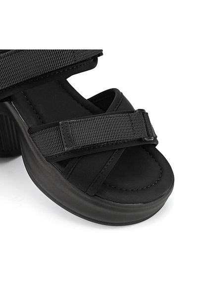 Tmall Sandale de dama,Cu platforma,Din Material Textil,SA66,Negru