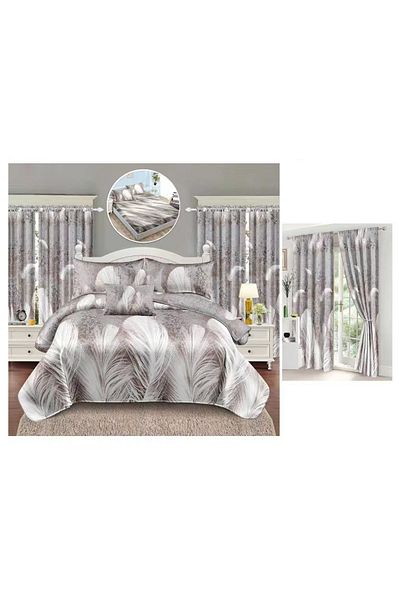 CHIRASO CHIRASO Finet Bedding Set, 8 Pieces with 2 Curtains, Fitted Sheet 180x200, Duvet Cover 200x230, 4 Pillowcases