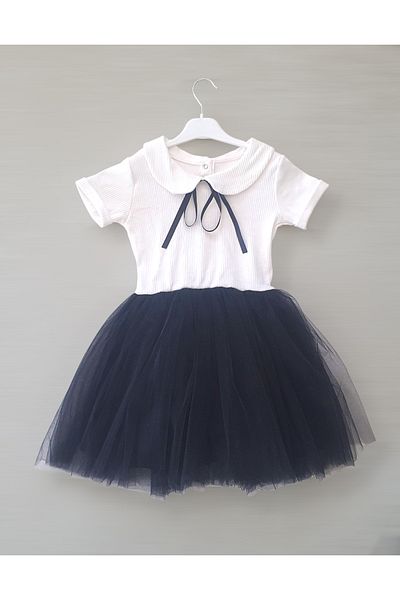 Şirin Şeyler Butiği Perla κοντομάνικο κορίτσι Παιδικό Princess Fluffy Tutu Φόρεμα Bebe γιακά Ευέλικτο Lycra Μαύρο Λευκό