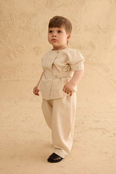 Fahhar Kids Double Button Trousers Suit Natural