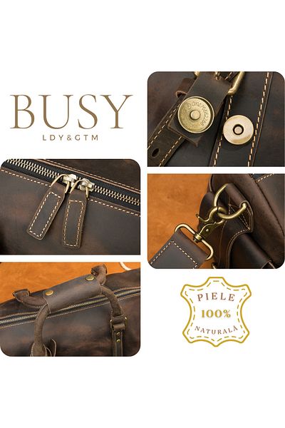 Busy Lady&Gentleman Travel bag, fitness Bjorn, premium natural leather, large capacity, vintage coffee