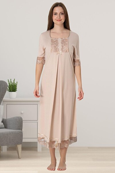 by İGP Cămașă de noapte pentru maternitate cu mânecă scurtă din dantelă