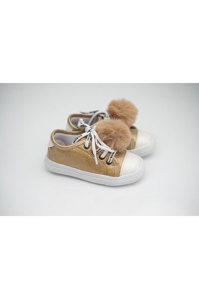 Merli&Rose Girl's Glittery Pompom (Removable) Sports Sneaker Shoes