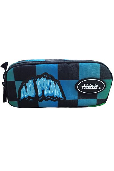 No Fear Pencil Bag 03585 Blue Green Checker Double Compartment