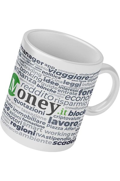 Money.It mug, ceramic, white/grey/green, 8.2 x 9.7 cm, 350 ml