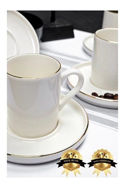 Demir Çeyiz DMR life 12 Parça 6 Kişilik Altın Yaldız 80 ml Porselen Kahve Fin...