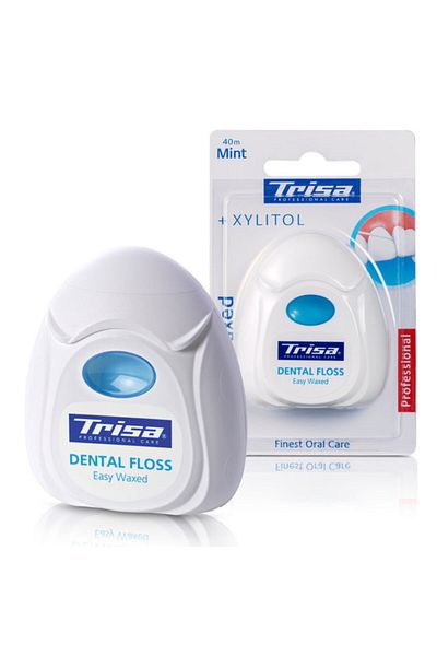 Trisa Easy Waxed Xylitol Dental Floss, 660272, Waxed And Mentholated, 40 Meters, Blue