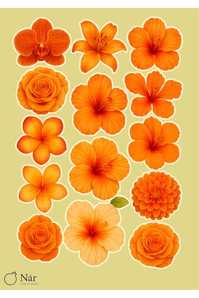 sticker 🌻 Flower Garden Stickers – 1 Sheet – for Agenda, Planner and Bullet Journal (Orange)