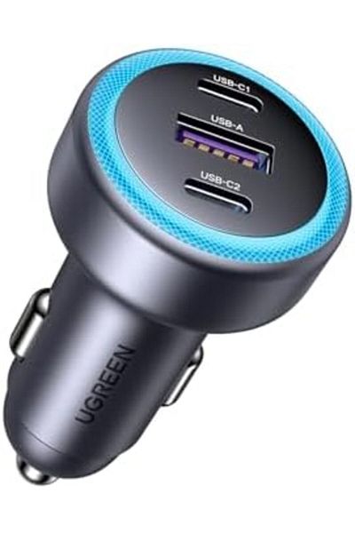 Ugreen USB-C Car Charger, 30W 3-Port Fast Charging Car Adapter