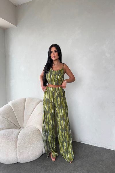 LİLA İSTANBUL Double Suit Viscose Fabric Patterned Summer Dress with Strap