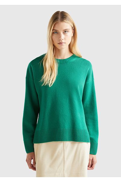 United Colors of Benetton Pulover de damă, verde, din amestec de lână