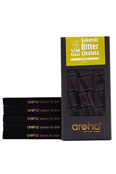 AROHA %100 Kakao Şekersiz Bitter Çikolata 6'lı Paket (80 G X 6 Adet)