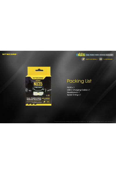 Nitecore NU35 Rechargeable USB-C Headlamp, 460 Lumens, 48 Meters Range